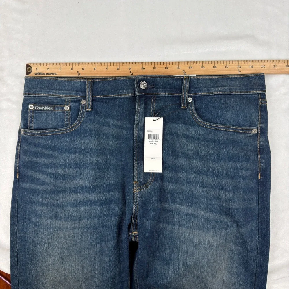 Calvin Klein Jeans Mens 38x32 (40 waist) Slim Straight Stretch Dark Blue New